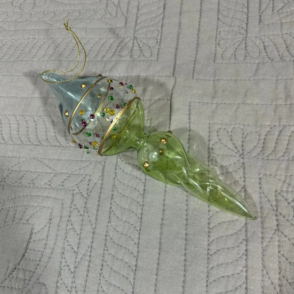 Christmas Lime Art Glass Handblown  Ornament Finial 6.25 x 2.25 x 2.25